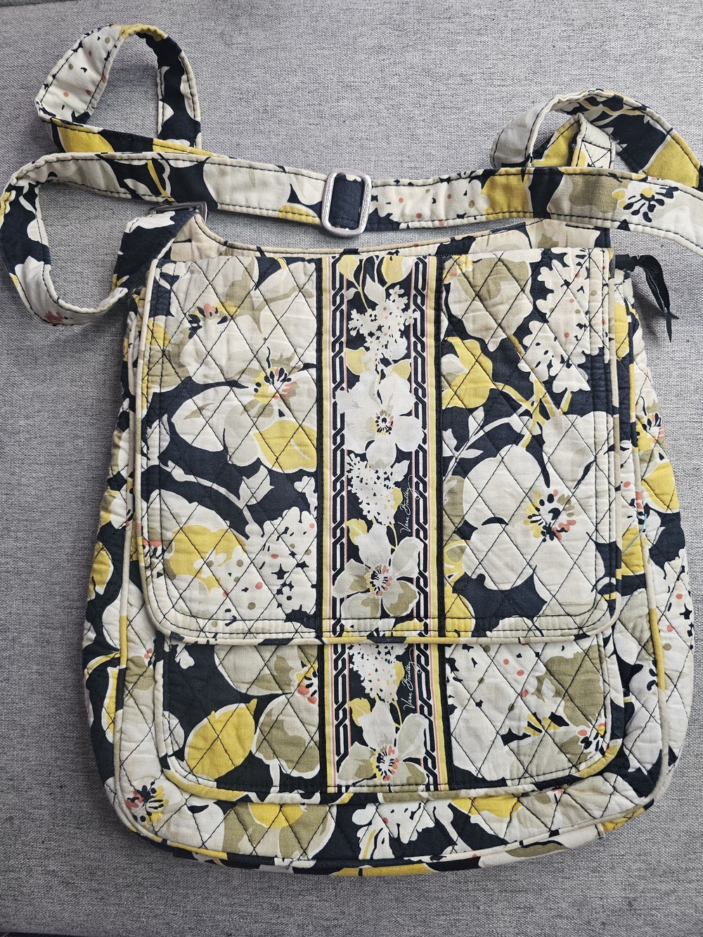 Vera Bradley Quilted Floral Crossbody in Navy, Yellow & Cream